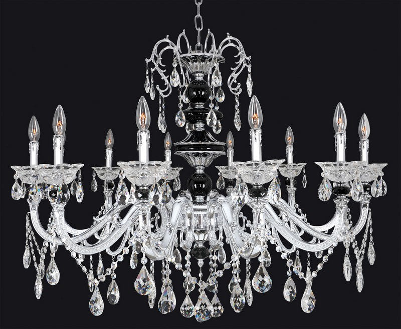 Elegant 6-Light Chandelier in the Gabrieli Collection, pairing silver curls with crystal accents and optional shades.