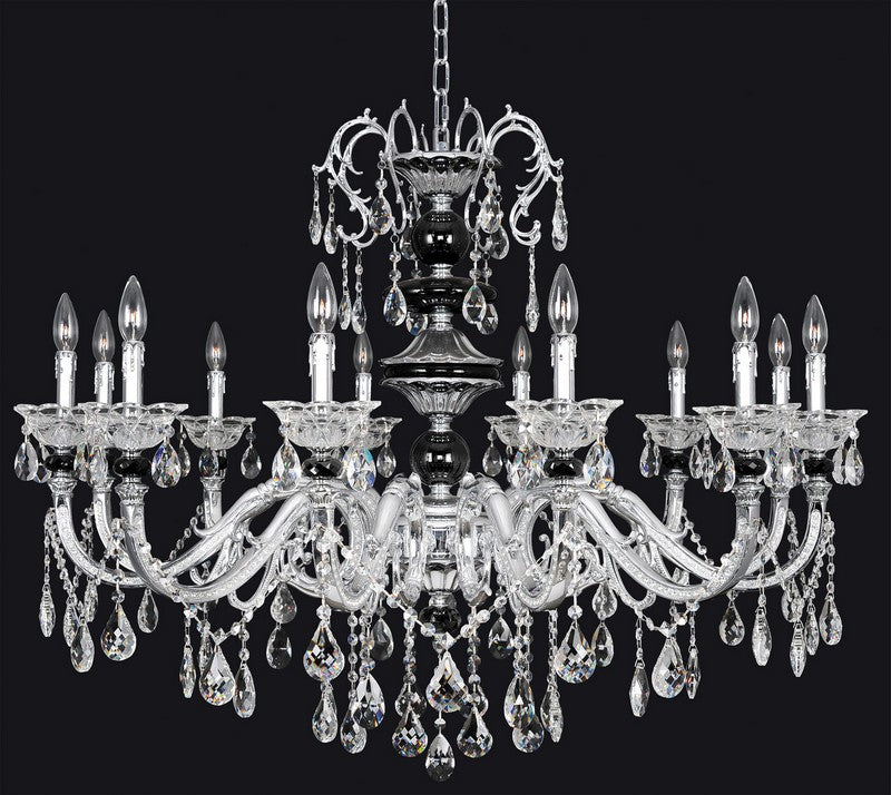 Elegant 8-Light Chandelier from the Gabrieli Collection, featuring silver curls, crystal drops, and optional shades.
