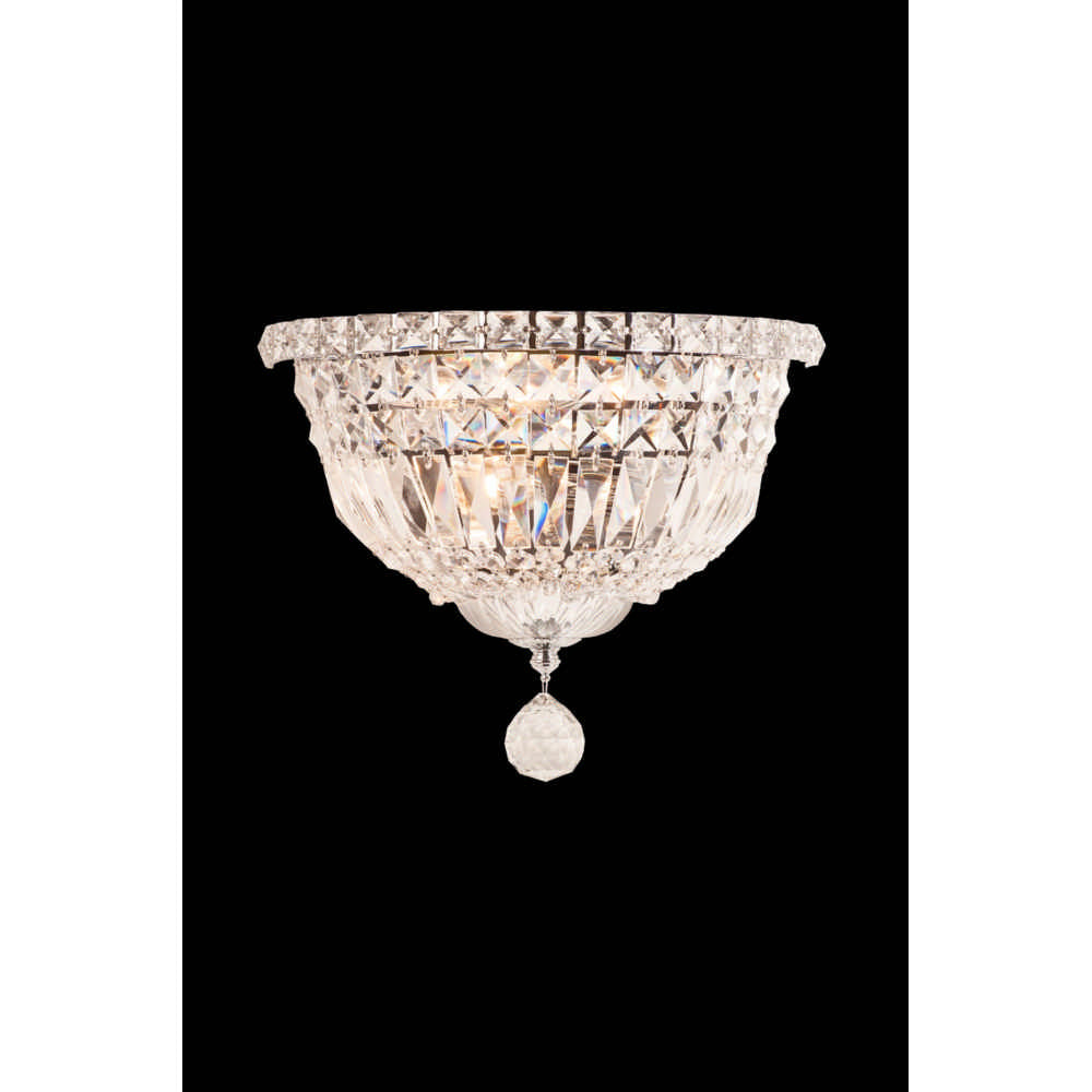 2.21-Light Chandelier from the Rafael Collection. A modern take on majestic design with cast-brass arms in Antique Silver or Two-Tone Gold, half-brass and half-Clear Firenze crystal bobeches, and Clear Firenze or Swarovski crystals for timeless elegance.