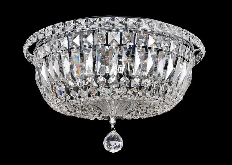 2.6-Light Chandelier from the Rafael Collection. A modern take on majestic design, with cast-brass arms in Antique Silver or Two-Tone Gold, half-brass and half-Clear Firenze crystal bobeches, and Clear Firenze or Swarovski crystals for timeless elegance.