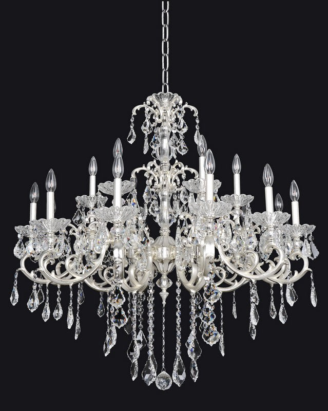 2.12 Light Chandelier. The Torelli Collection blends regal tradition and modern design with curves in 18k Gold or Chrome, Clear Firenze crystals, bobeches, teardrops, and Swarovski or Firenze strands for timeless drama.