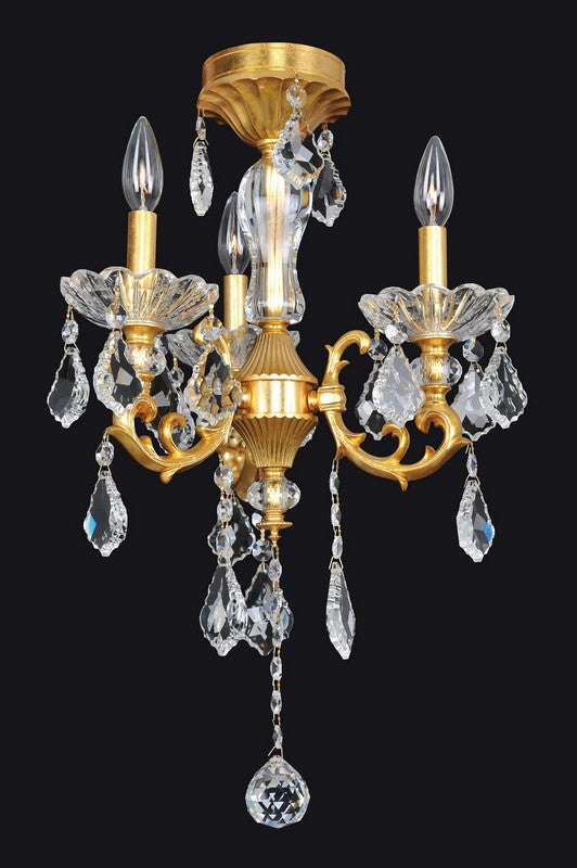 2.41 Light Chandelier. The Haydn Collection blends modern design with traditional acanthus leaves. An ornate stem and curves in Aged Bronze or Antique Brass are crowned with Clear Firenze bobeches, while dangling crystals add sparkle and glamour.