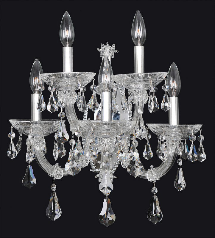 2.3 Light Wall Sconce. The Cesti Collection reimagines traditional lighting with layered curves in Chrome or Black Pearl, crowned with Clear Firenze bobeches. Swarovski or Firenze crystals dangle gracefully to add sparkle and charm.