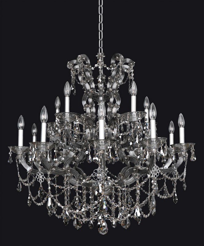 1.5 Light Chandelier. The Cesti Collection reimagines traditional lighting with layered curves in Chrome or Black Pearl, crowned with Clear Firenze bobeches. Swarovski or Firenze crystals dangle gracefully to add sparkle and charm.