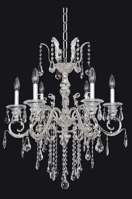 1.6 Light Chandelier. A modern take on tradition, with subtle curves in Allegri’s finishes, Clear Firenze crystals, crystal bobeches, and a Clear Firenze Pendeloque etched with butterflies.