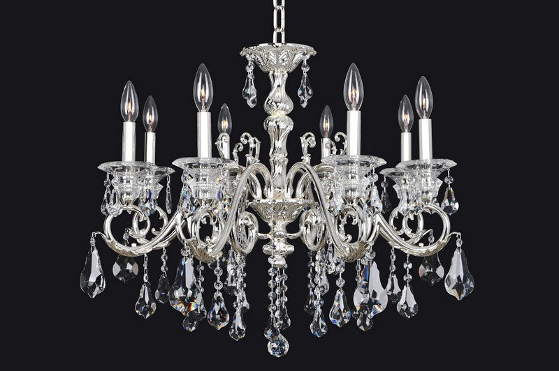 2.5 Light Chandelier. A modern take on tradition, with subtle curves in Allegri’s finishes, Clear Firenze crystals, crystal bobeches, and a Clear Firenze Pendeloque etched with butterflies.