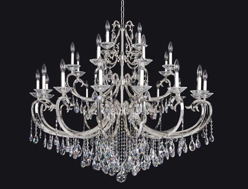 2.15 Light Chandelier. The Steffani Collection showcases grandeur with sweeping curves in Chrome or 24k Gold, Clear Firenze bobeches, and Swarovski or Firenze crystals for opulent sparkle.