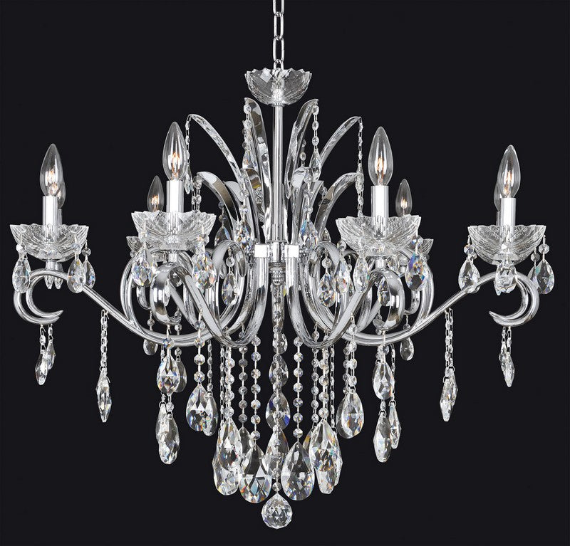 2.18 Light Chandelier. The Faure Collection elevates tradition with curves in Two-tone Gold or Aged Bronze, Clear and Smoke Fleet Argentine bobeches, and Swarovski or Firenze crystals.