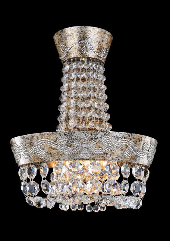 2.8 Light Chandelier. The Campra Collection pairs a Clear Firenze teardrop stem with Silver curves, Clear and Smoke Fleet Argentine bobeches, and Swarovski or Firenze crystals.