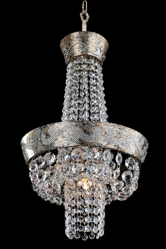 2.6 Light Chandelier. The Marcello Collection combines Antique Silver curves, ornate stems, cast iron bobeches, and Swarovski or Firenze crystals for classic sparkle.