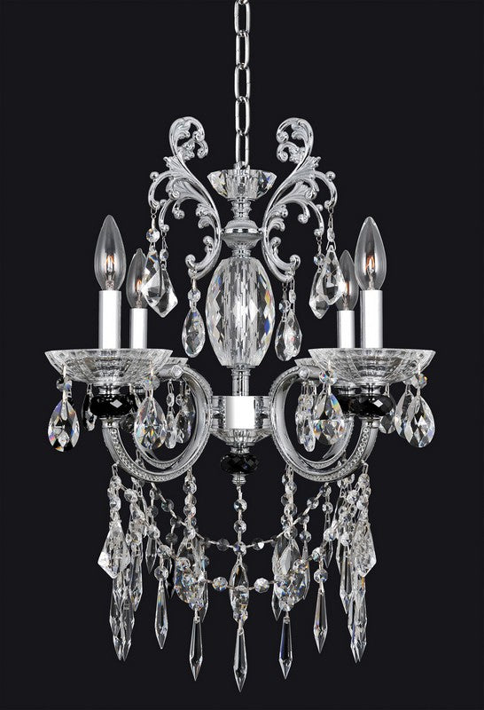 2.6 Light Chandelier. The Cassella Collection pairs a Clear Firenze crystal column with Allegri finishes, Smoke Fleet Argentine bobeches, and draped Firenze crystals.