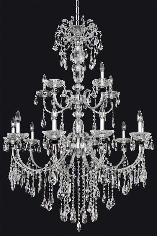 2.8 Light Chandelier. The Cassella Collection merges a Clear Firenze crystal column with Allegri finishes, Smoke Fleet Argentine bobeches, and draped Firenze crystals.