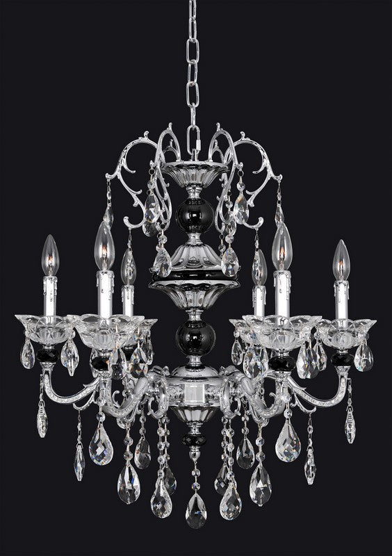 2.8 Light Chandelier. The Cassella Collection pairs a Clear Firenze crystal carafe column with elegant Allegri curves, Clear and Smoke Fleet Argentine bobeches, and draped Firenze crystals for radiant sparkle.