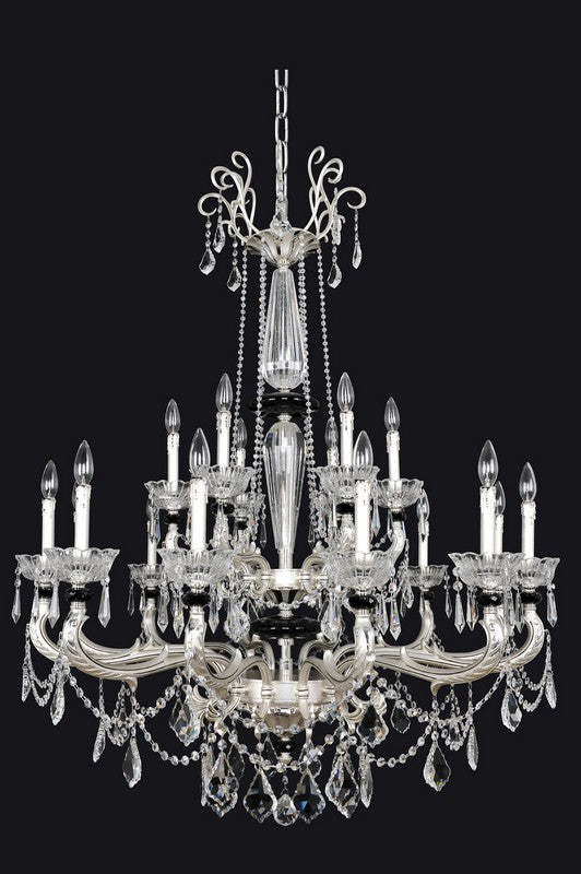 8 Light Chandelier. The Scarlatti Collection features curls in Two-tone 24k Gold or Silver, Clear Firenze bobeches, and dangling Firenze or Swarovski crystals for brilliant elegance.