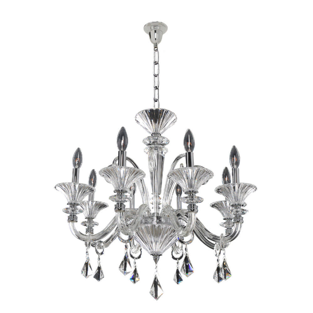 1.4 Light Mini Chandelier/Flush Mount. Tradition meets Art Deco with curves in Two-tone Silver, angular prismatic crystal bobeches, and dangling Firenze or Swarovski crystals for romantic sparkle.