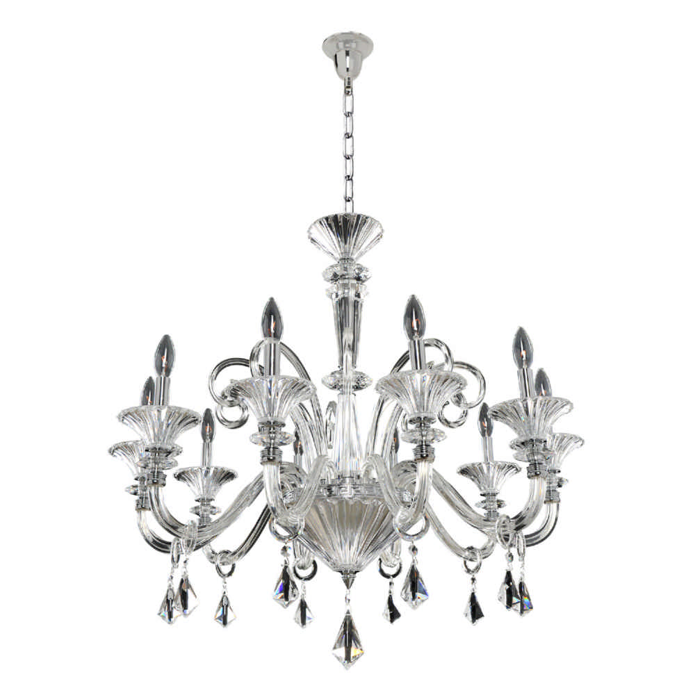 2.4 Light Mini Chandelier/Flush Mount. Tradition meets Art Deco with curves in Two-tone Silver, angular prismatic crystal bobeches, and dangling Firenze or Swarovski crystals for romantic sparkle.