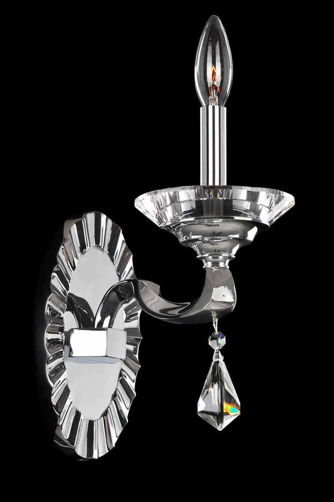 2.6 Light Chandelier. Tradition meets Art Deco with curves in Two-tone Silver, prismatic crystal bobeches, and dangling Firenze or Swarovski crystals for romantic sparkle.