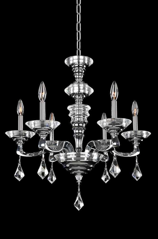 2.18 Light Chandelier. Tradition meets Art Deco with curves in Two-tone Silver, prismatic crystal bobeches, and dangling Firenze or Swarovski crystals for romantic sparkle.