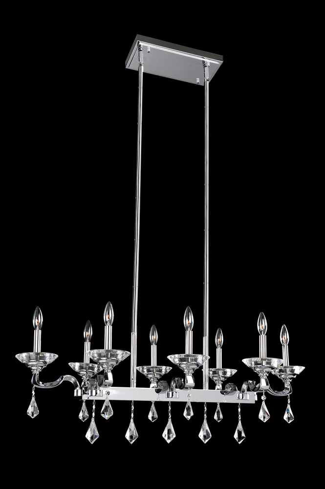 2.8 Light Chandelier. Tradition meets Art Deco with curves in Two-tone Silver, prismatic crystal bobeches, and dangling Firenze or Swarovski crystals for romantic sparkle.