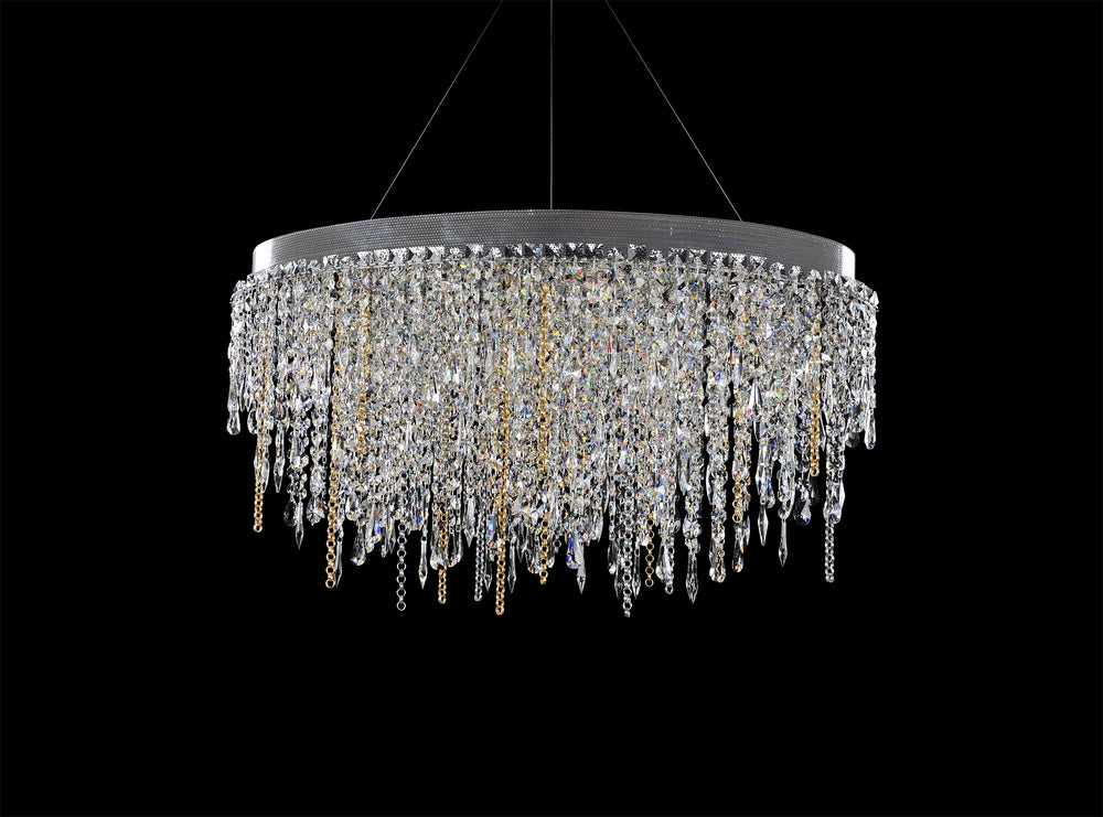 6 Light Chandelier. Modern meets traditional with Firenze crystal orbs, glass curves, and bobeches. Dangling crystals sparkle as the Chrome finish fades away.