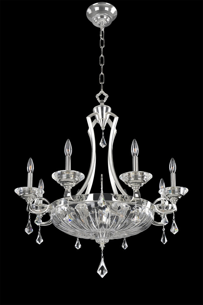 1.6 Light Chandelier. The BizetCollection is a modern interpretation of traditional drum shades. Crystals are suspended throughout the laser-cut lacework of these metal drum shades adding a touch of glamour to these sophisticated shades.