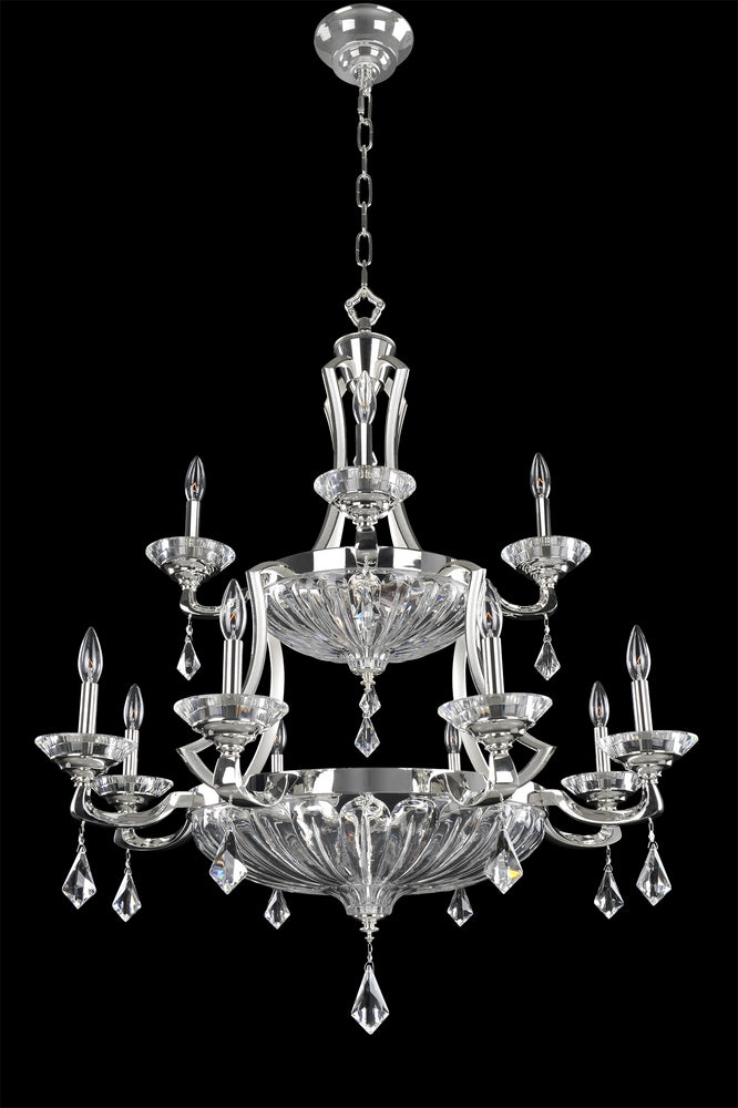 2.6 Light Chandelier. The BizetCollection is a modern interpretation of traditional drum shades. Crystals are suspended throughout the laser-cut lacework of these metal drum shades adding a touch of glamour to these sophisticated shades.