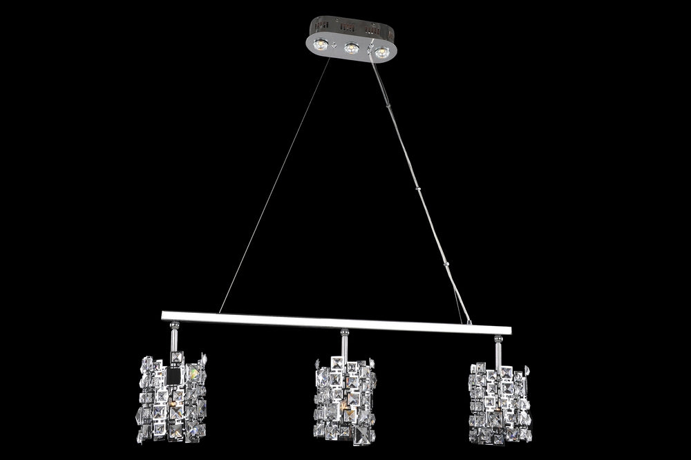 1.8 Light Chandelier. The BizetCollection is a modern interpretation of traditional drum shades. Crystals are suspended throughout the laser-cut lacework of these metal drum shades adding a touch of glamour to these sophisticated shades.
