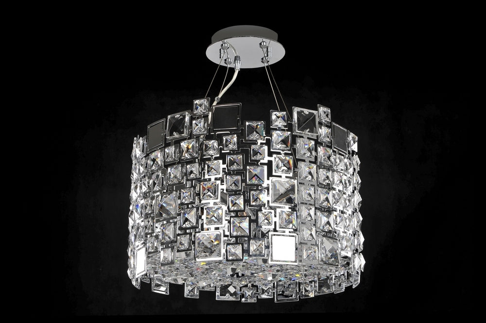 2.8 Light Chandelier. The BizetCollection is a modern interpretation of traditional drum shades. Crystals are suspended throughout the laser-cut lacework of these metal drum shades adding a touch of glamour to these sophisticated shades.
