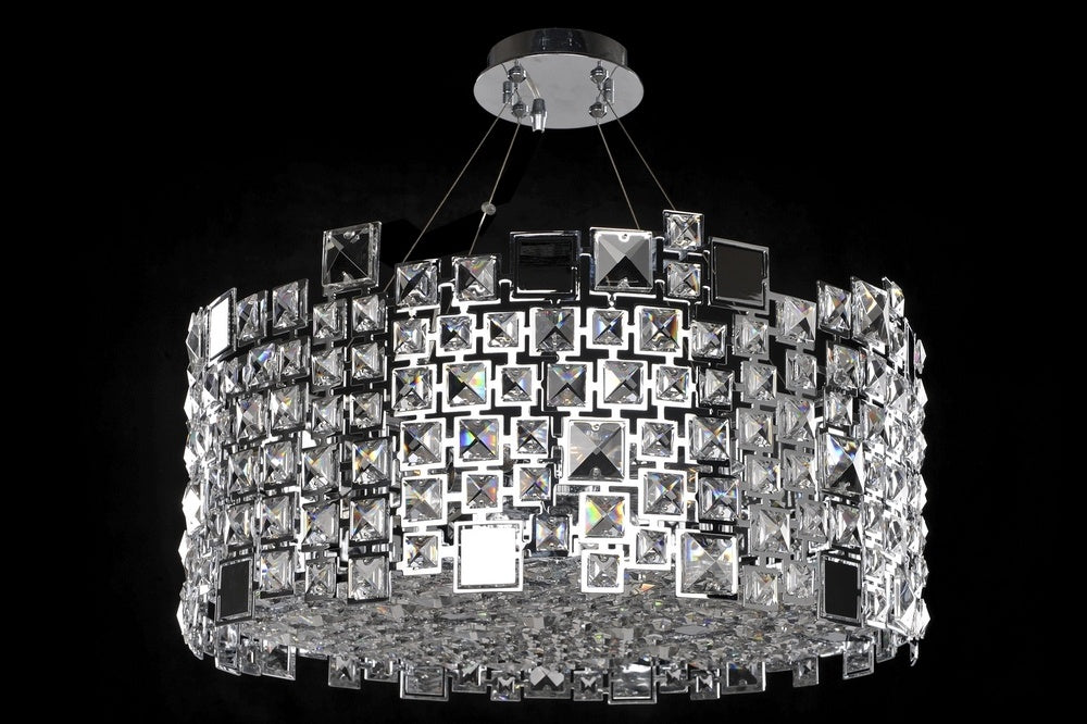 3.8 Light Chandelier. The BizetCollection is a modern interpretation of traditional drum shades. Crystals are suspended throughout the laser-cut lacework of these metal drum shades adding a touch of glamour to these sophisticated shades.
