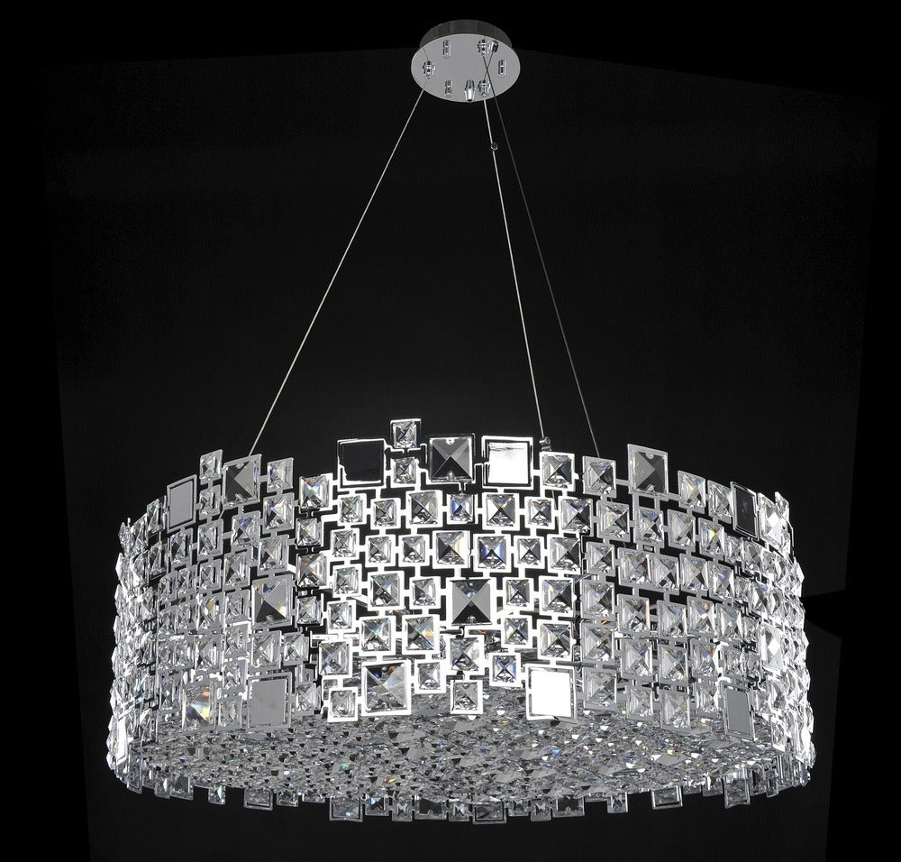 4.8 Light Chandelier. The BizetCollection is a modern interpretation of traditional drum shades. Crystals are suspended throughout the laser-cut lacework of these metal drum shades adding a touch of glamour to these sophisticated shades.