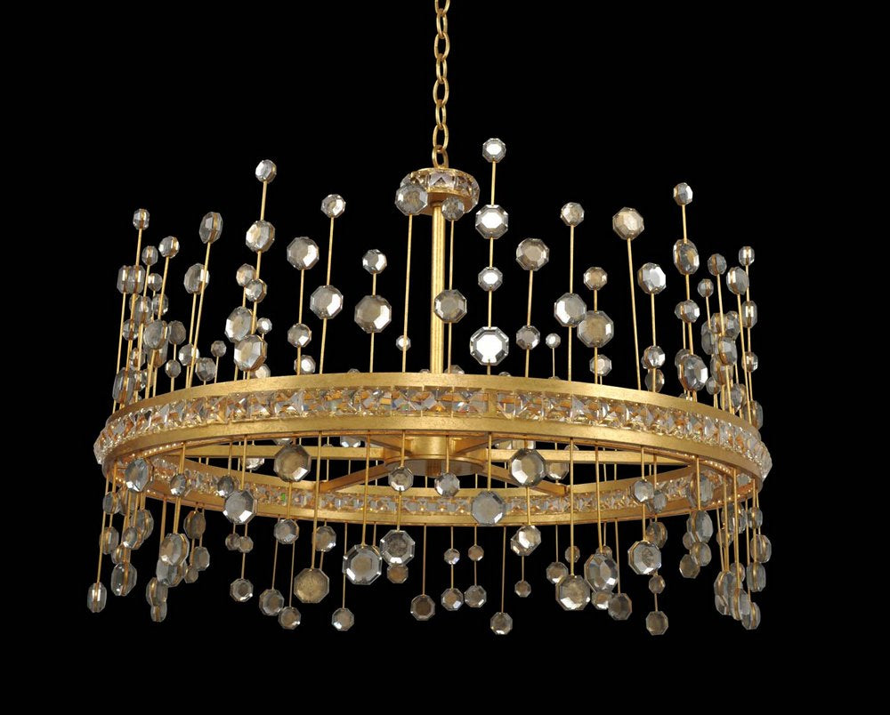 5 Light Chandelier. Solid Brass Frame, Firenze Drops and Crystal Bobeches and Fonts