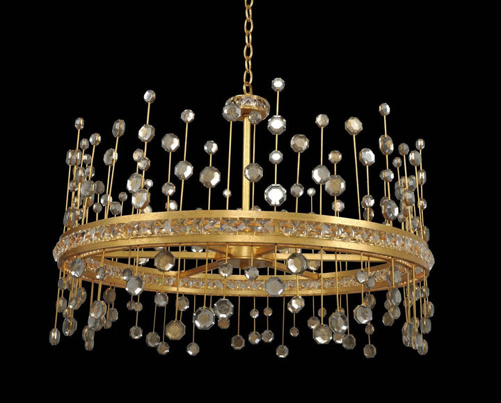 5 Light Chandelier. Solid Brass Frame, Firenze Drops and Crystal Bobeches and Fonts