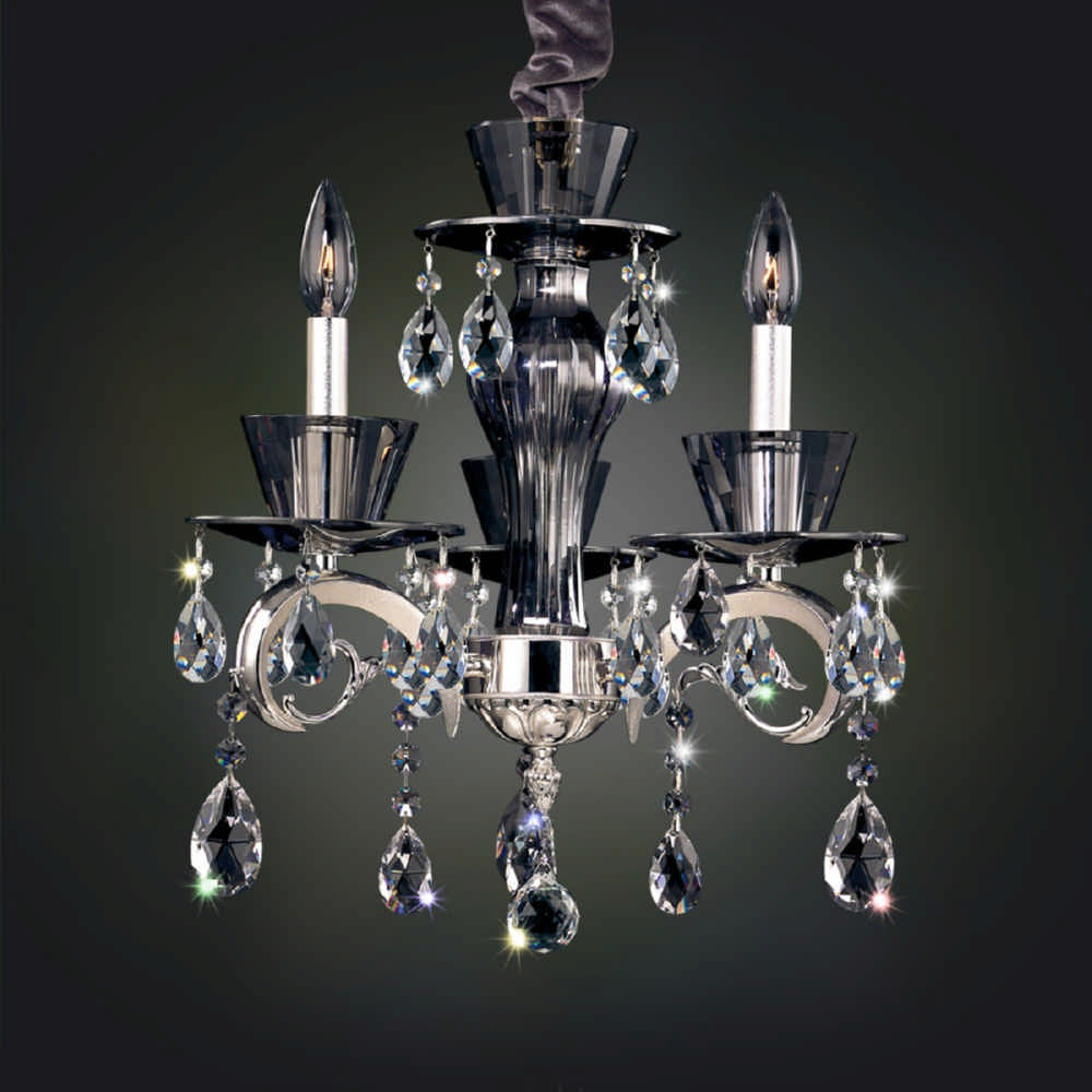2.48 Light Chandelier. The Legrenzi Collection fuses modern design with traditional elegance, featuring ornate stems, curves in Antique Silver Leaf or Two-tone 24k Gold, Clear Firenze bobeches, and draped crystals for glamorous sparkle.