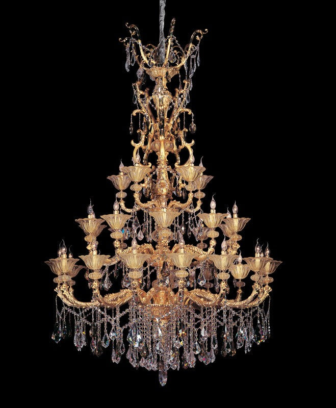 2.6 Light Chandelier. The Tiepolo Collection, inspired by Baroque Ca’Rezzonico chandeliers, pairs Clear Firenze or Swarovski crystal petals with a Sienna Bronze frame and Silver Leaf stems that let the radiant sparkle stand out.
