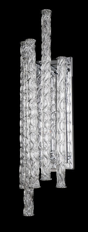 12 Light Chandelier. The Auletta Collection, inspired by Art Deco foyers, drapes prism crystals from a Chrome frame into striking geometric forms, combining sleek style with dramatic elegance.