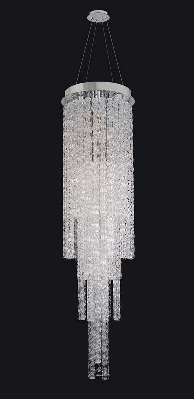 30 in. Convertible Semi-Flush – The Auletta Collection, inspired by Art Deco theater foyers, showcases draped Prism crystals on a Chrome frame, creating bold geometric drama.