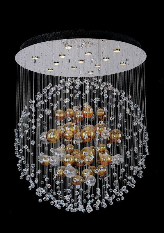 1.6 Light Chandelier. Fanshawe blends hand-blown arms, conical columns, and Clear Firenze crystals. Chrome finish recedes, allowing crystal to sparkle.