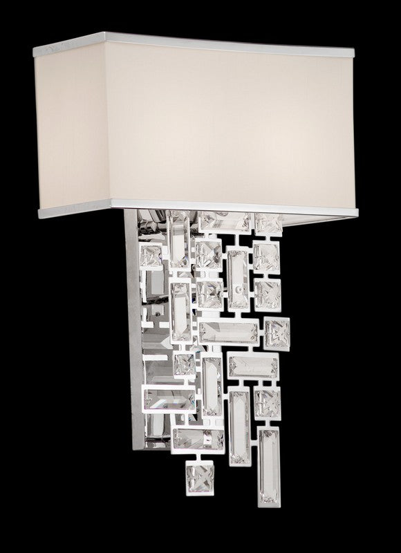 2.12 Light Chandelier. Fanshawe features layered glass arms, conical columns, and Clear Firenze crystals. Chrome finish vanishes, leaving crystal as the centerpiece.