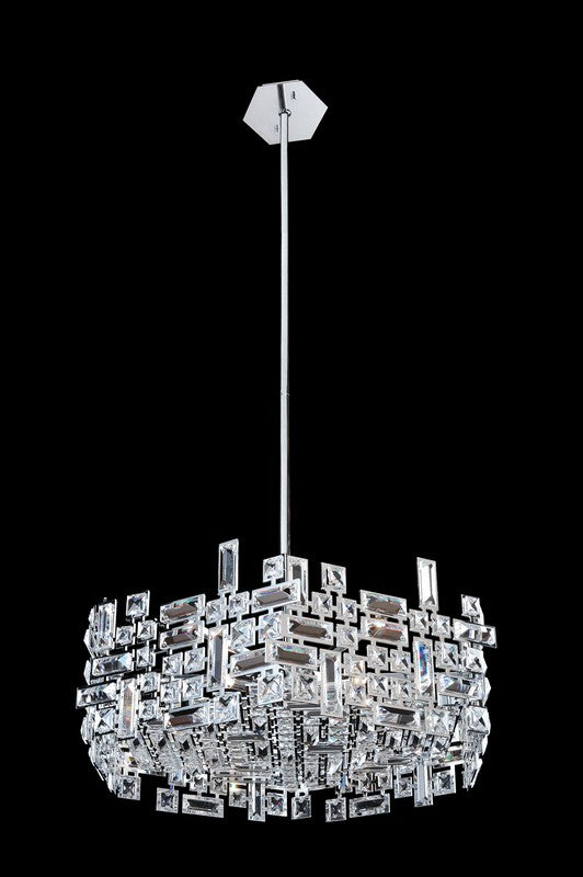 2.50 Light 3 Tier Pendant. Constellation’s three-tier Chrome starburst dazzles with Clear Firenze crystal clusters and finials, creating bold drama.