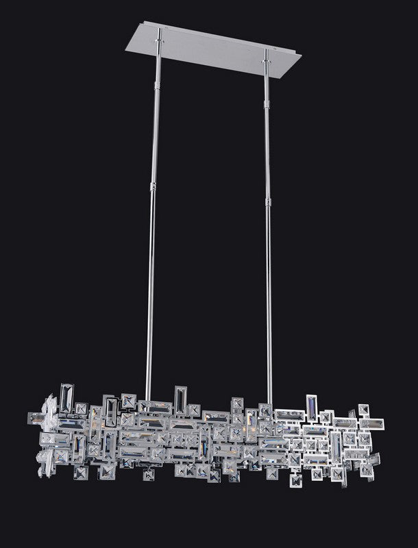 12 Light Round Pendant. The Toressano Collection, inspired by modern wine carafes, features Clear Firenze crystal beads suspended from a Chrome frame. Chrome downlights create a subtle sparkle, refracting off the beads for a striking modern effect.