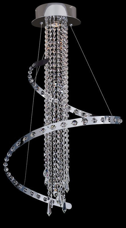 26 in. Round Pendant – Sleek modern style with U-shaped tiers of Clear Prism crystals tipped with Square Stones, finished in Chrome. Available in four shapes, timeless for any space.