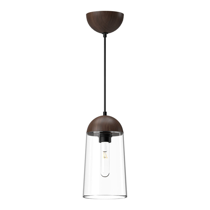 Emil 6-in Matte Black/Walnut 1 Light Pendant