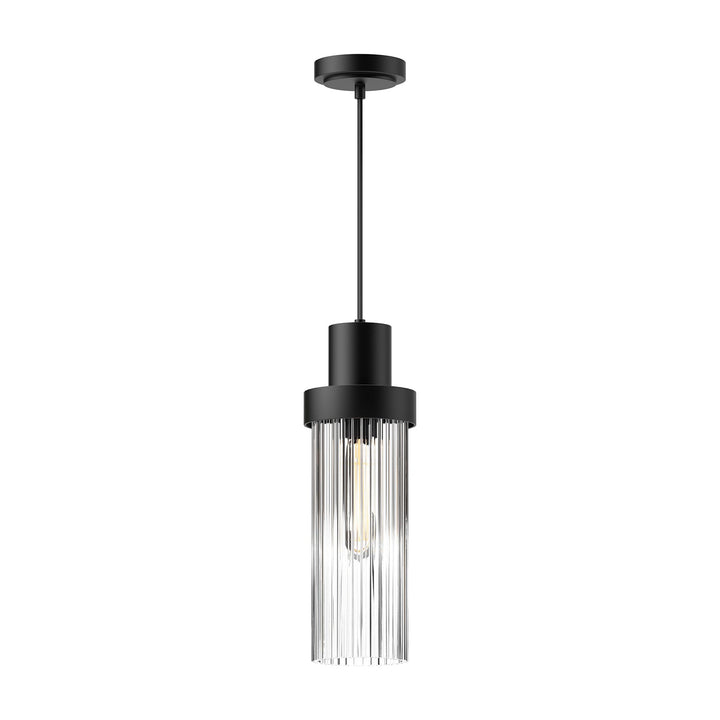 Kent 5-in Clear Ribbed Glass/Matte Black 1 Light Pendant