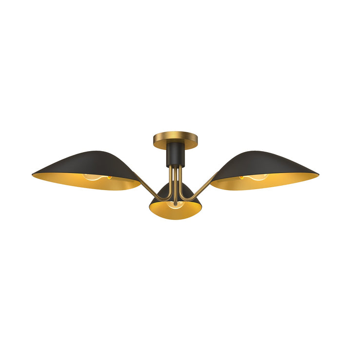 Oscar 32-in Aged Gold/Matte Black 3 Lights Semi Flush Mount