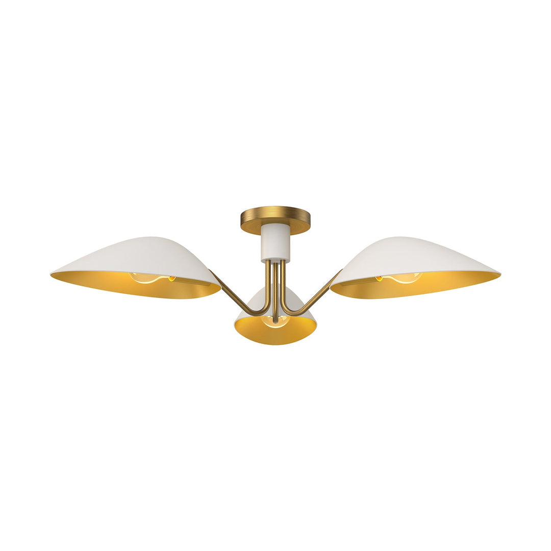 Oscar 32-in Aged Gold/White 3 Lights Semi Flush Mount