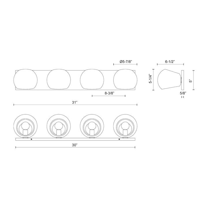 Willow 31-in Clear Glass/Matte Black 4 Lights Vanity